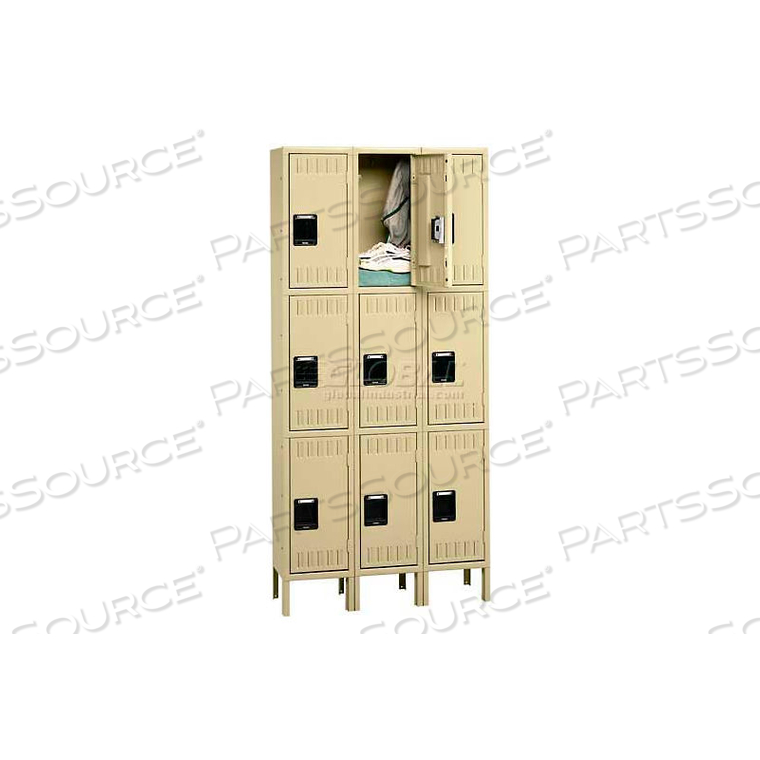 STEE LOCKER - TRIPLE TIER W/LEGS 3 WIDE 12X15X24 ASSEMBLED, MEDIUM GREY by Tennsco Corp.