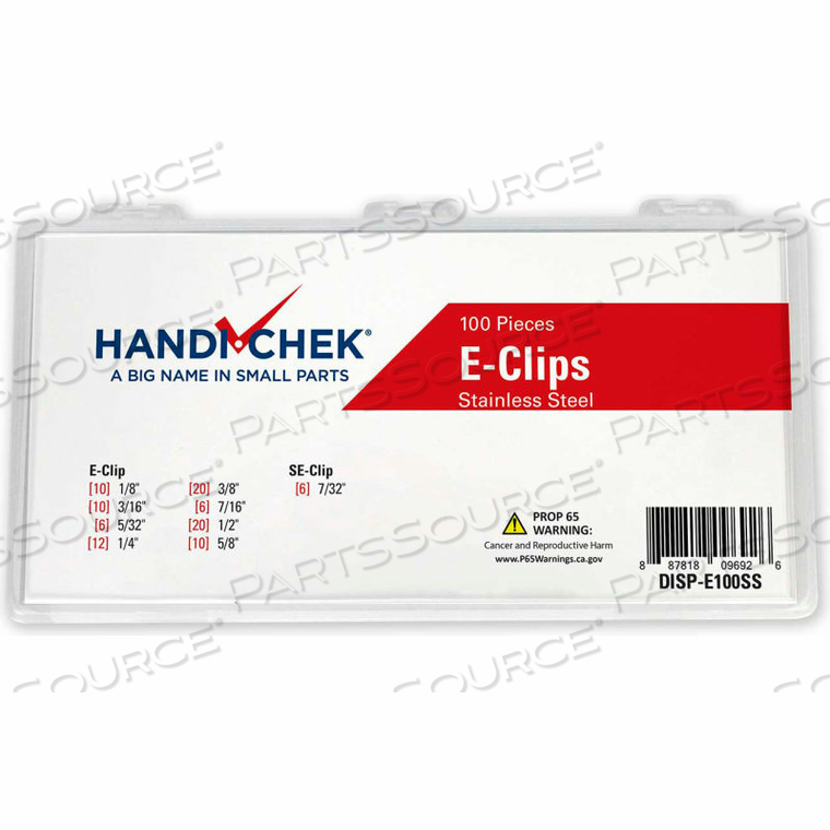 E-CLIP ASSORTMENT STAINLESS STEEL PLAIN 100 PIECE 