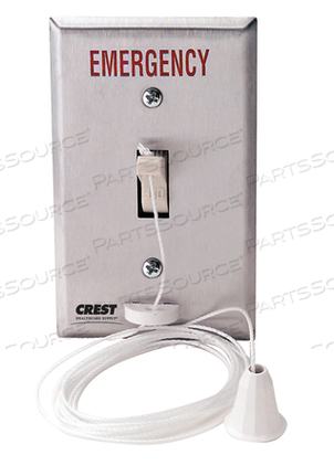 LINE VOLTAGE PULLCORD STATION, WHITE, NYLON PULLCORD, PLASTIC PENDANT, STAINLESS STEEL, 12 TO 120 V, 15 A, 2 POLES, 7 FT, FDA COMPLIANT by Crest Healthcare