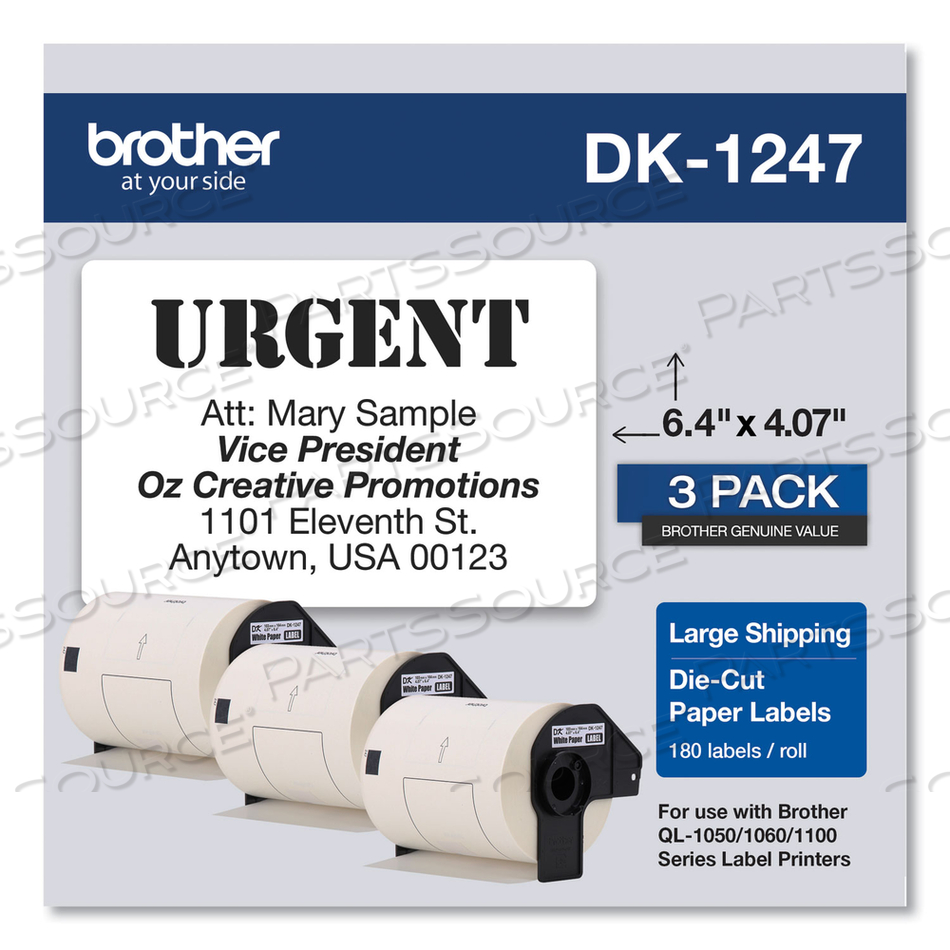 DIE-CUT SHIPPING LABELS, 4.07 X 6.4, WHITE, 180 LABELS/ROLL by Brother