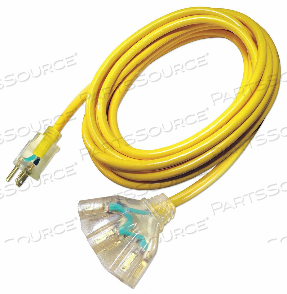 EXTENSION CORD, LOCATION OUTDOOR, CORD LENGTH 25 FT, WIRE SIZE 12 AWG, MAX. AMPS 15 A, VOLTAGE 125V AC, PLUG CONFIGURATION NEMA 5-15P, RECEP by Power First