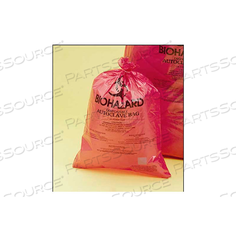 RED BIOHAZARD DISPOSAL AUTOCLAVABLE BAGS, 13-20 GALLON, 2.0 MIL THICK, 25"W X 35"H, 200/PK 