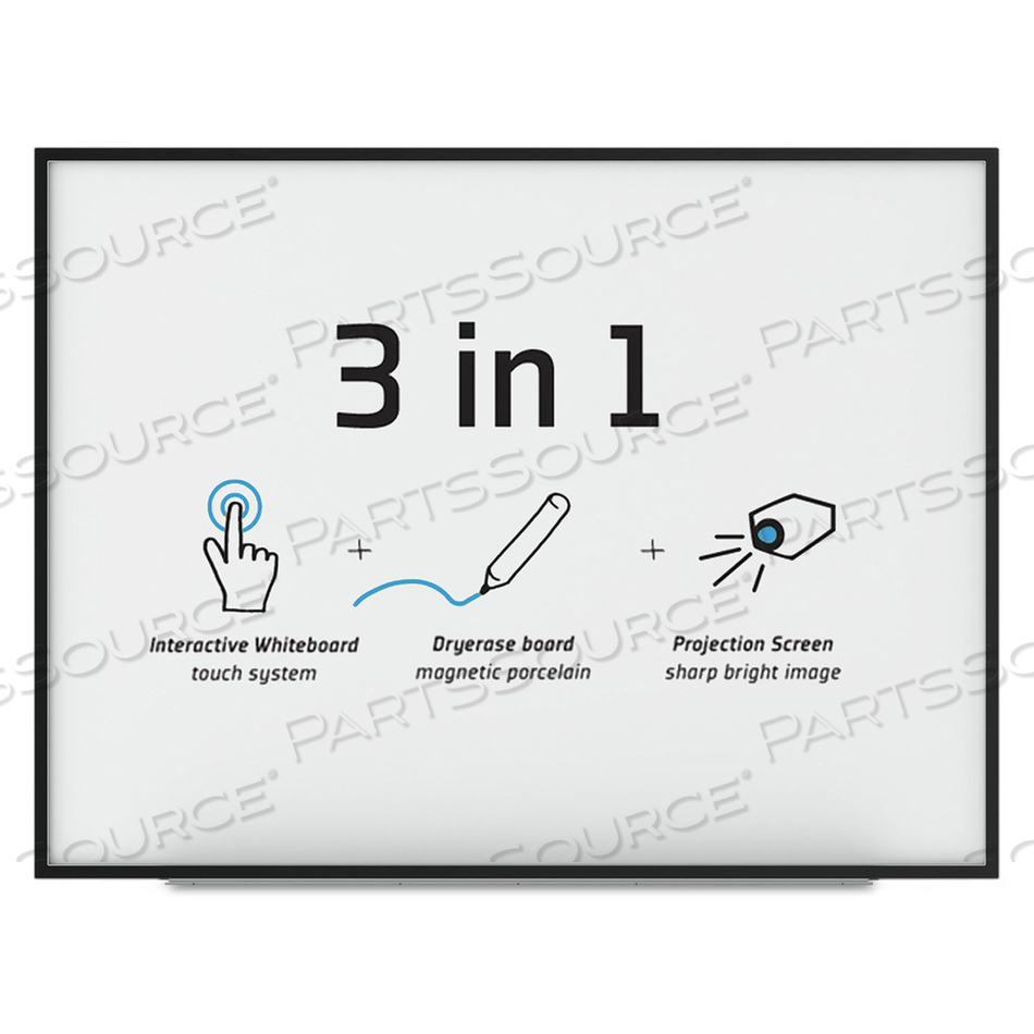 INTERACTIVE MAGNETIC DRY ERASE BOARD, 90 X 52 7/10 X 4 1/5, WHITE/BLACK FRAME 