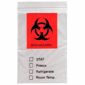 RECLOSABLE BIOHAZARD SPECIMEN BAGS, 3-PLY, 2 MIL, 6" X 9", CLEAR, 1000 PER CASE by Laddawn Products Co