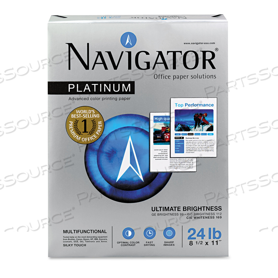 PLATINUM PAPER, 99 BRIGHT, 24 LB BOND WEIGHT, 8.5 X 11, WHITE, 500 SHEETS/REAM by Navigator PLATINUM PAPER, 99 BRIGHT, 24 LB BOND WEIGHT, 8.5 X 11, WHITE, 500 SHEETS/REAM by Navigator
