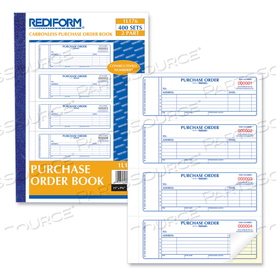 PURCHASE ORDER BOOK, 5 LINES, TWO-PART CARBONLESS, 7 X 2.75, 4 FORMS/SHEET, 400 FORMS TOTAL by Rediform PURCHASE ORDER BOOK, 5 LINES, TWO-PART CARBONLESS, 7 X 2.75, 4 FORMS/SHEET, 400 FORMS TOTAL by Rediform