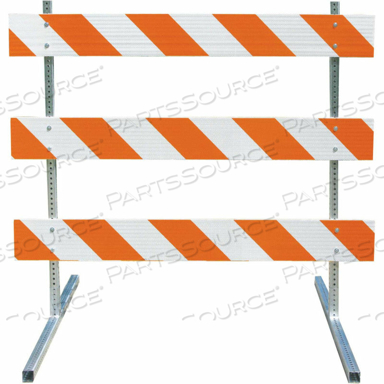 TYPE III BARRICADE W/ STEEL SQUARE TUBE UPRIGHTS & FEET, ENGINEER STRIPED by Plasticade