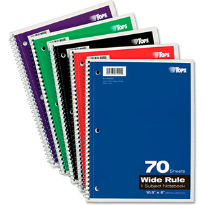 WIREBOUND 1-SUBJECT NOTEBOOK, WIDE, 8" X 10-1/2", 70 SHEETS/PAD, 1 PAD/PACK by Tops