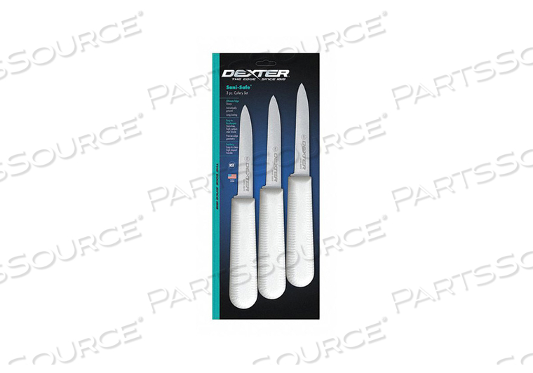 3 PACK PARING KNIVES, HIGH CARBON STEEL, STAMPED, WHITE HANDLE, 3-1/4" by Dexter Russell