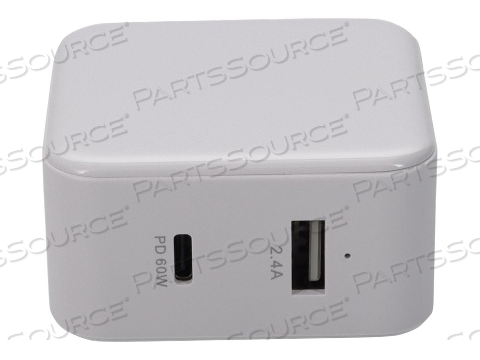ADDON, POWER ADAPTER, 60 WATT, 3 A, 2 OUTPUT CONNECTORS (USB, USB-C), WHITE by ADDON ADDON, POWER ADAPTER, 60 WATT, 3 A, 2 OUTPUT CONNECTORS (USB, USB-C), WHITE by ADDON