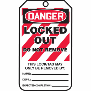 LOCKOUT TAG, DANGER LOCKED OUT DO NOT REMOVE TAG, PF-CARDSTOCK, 25/PACK by Accuform Manufacturing, Inc. LOCKOUT TAG, DANGER LOCKED OUT DO NOT REMOVE TAG, PF-CARDSTOCK, 25/PACK by Accuform Manufacturing, Inc.