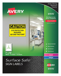 SAFETY SIGN 10 W X 7 PK15 by Avery