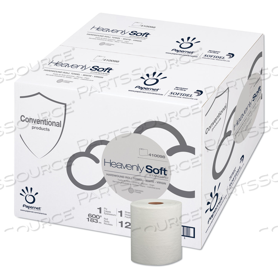 HEAVENLY SOFT HARDWOUND PAPER TOWEL, STANDARD, 7.8" X 600 FT, WHITE/CARTON by Papernet