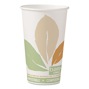 BARE ECO-FORWARD PLA PAPER HOT CUPS, 16 OZ, LEAF DESIGN, WHITE/GREEN/ORANGE, 1,000/CARTON by Solo