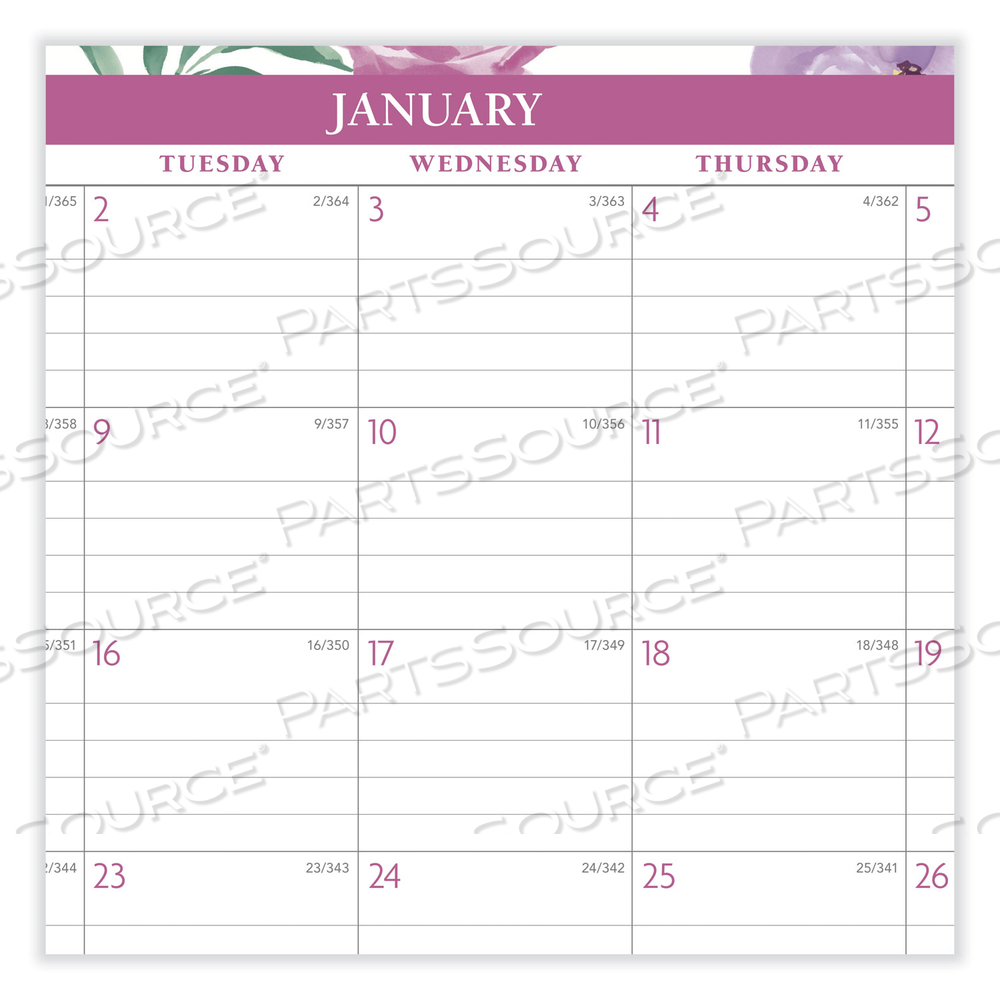 BADGE FLORAL WALL CALENDAR, FLORAL ARTWORK, 15 X 12, WHITE/MULTICOLOR SHEETS, 12-MONTH (JAN TO DEC): 2024 