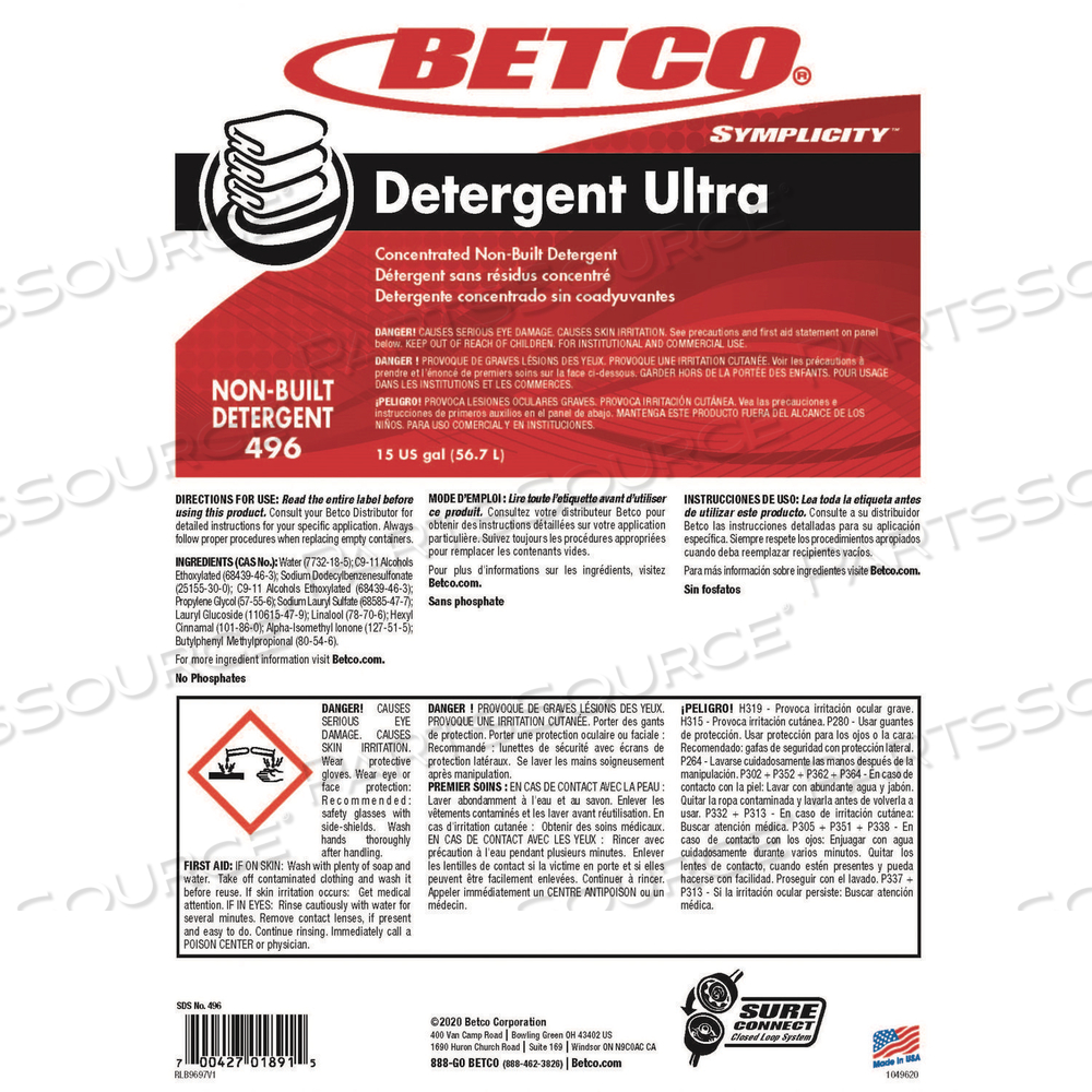 SYMPLICITY DETERGENT ULTRA, PLEASANT, 15 GAL DRUM by Betco Corporation SYMPLICITY DETERGENT ULTRA, PLEASANT, 15 GAL DRUM by Betco Corporation
