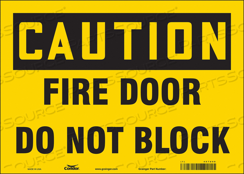 SAFETY SIGN EMERGENCY EXIT, HORIZONTAL RECTANGLE, NUMBER OF PRINTED SIDES 1, ENGLISH, SIGN LEGEND FIRE DOOR DO NOT BLOCK, SIGN LEGEND BACKGR by Condor