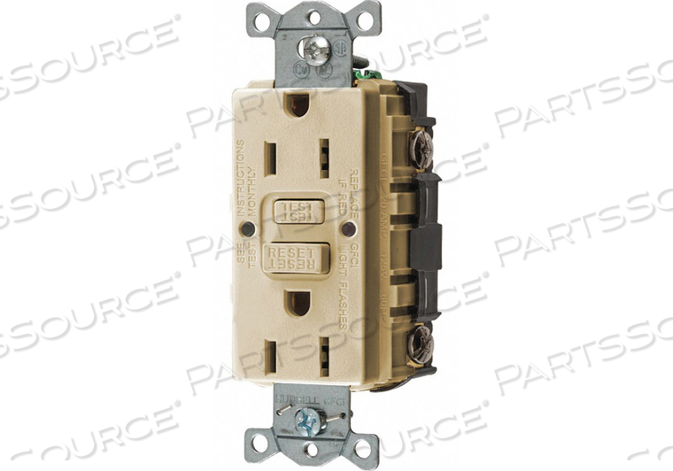 GROUND FAULT DUPLEX IVORY 15A 125VAC 2P by Hubbell Incorporated, Wiring Device-Kellums GROUND FAULT DUPLEX IVORY 15A 125VAC 2P by Hubbell Incorporated, Wiring Device-Kellums