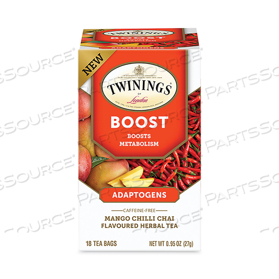 BOOST MANGO CHILI CHAI HERBAL TEA BAGS, 0.95 OZ, 18/BOX 