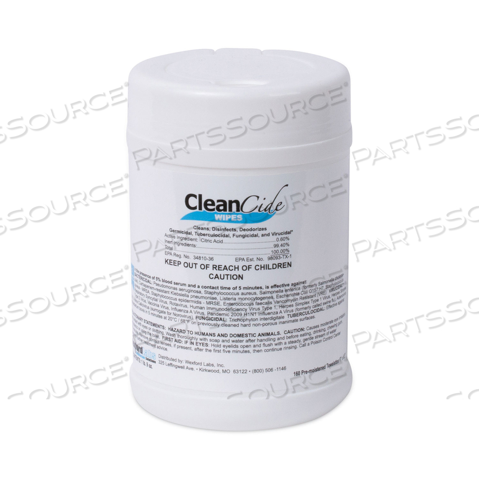 CLEANCIDE DISINFECTING WIPES, 6.5 X 6, FRESH SCENT, 160/CANISTER, 12 CANISTERS/CARTON 