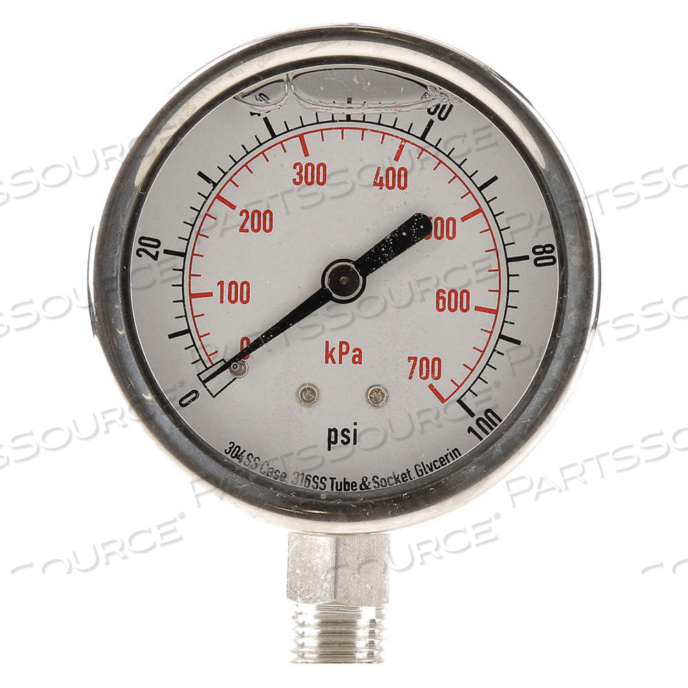 COMMERCIAL PRESSURE GAUGE, 0 TO 100 PSI ( 0 TO 700 KPA ), 2 1/2 IN DIAL, BOTTOM by Approved Vendor COMMERCIAL PRESSURE GAUGE, 0 TO 100 PSI ( 0 TO 700 KPA ), 2 1/2 IN DIAL, BOTTOM by Approved Vendor