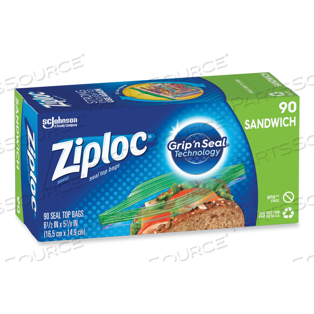 RESEALABLE SANDWICH BAGS, 1.2 MIL, 6.5" X 5.88", CLEAR by Ziploc