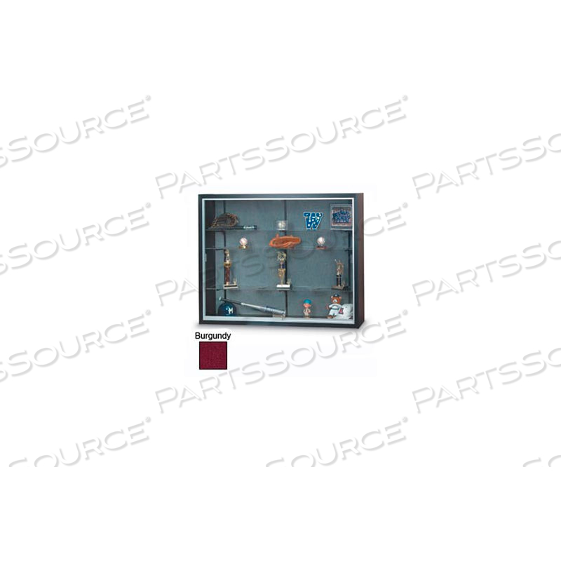 72" X 48" X 8" BLACK LAMINATE DISPLAY CASE W/THREE SHELVES AND BURGUNDY INTERIOR by United Visual Products