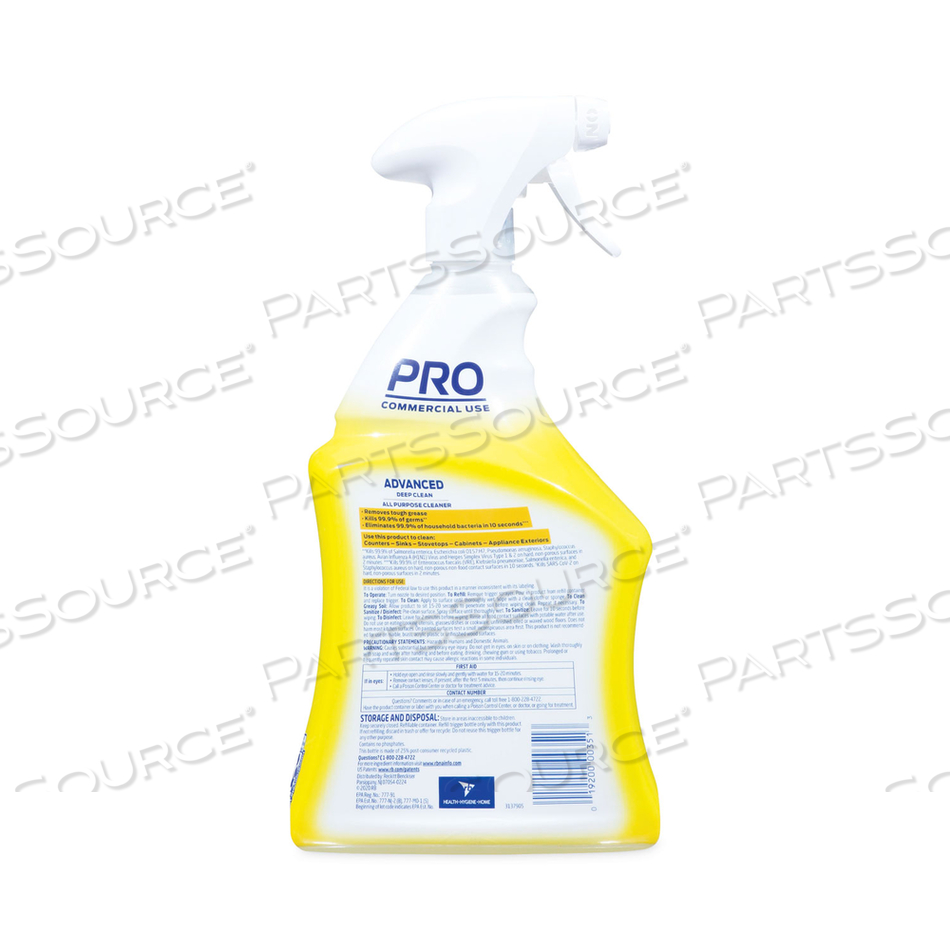 ADVANCED DEEP CLEAN ALL PURPOSE CLEANER, LEMON BREEZE, 32 OZ TRIGGER SPRAY BOTTLE by Lysol