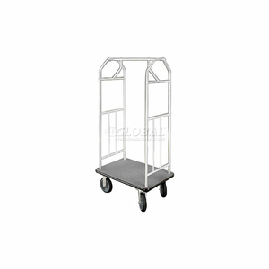 BELLMAN HOTEL CART 41X24 SATIN ALUMINUM WITH GRAY CARPET & RUBBER WHEELS by Glaro Products Inc