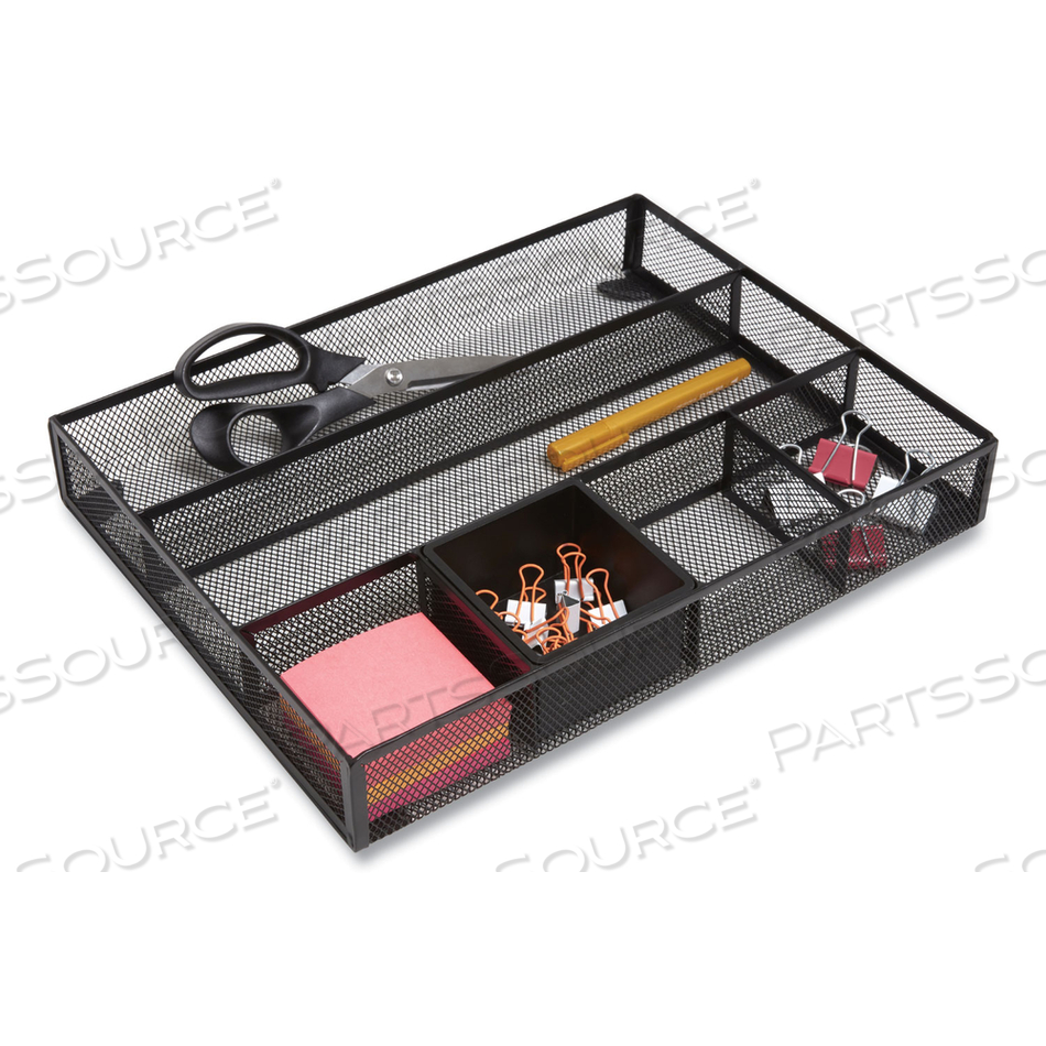 MESH DRAWER ORGANIZER, SIX COMPARTMENT, 15.43 X 12.2 X 2.68, BLACK 