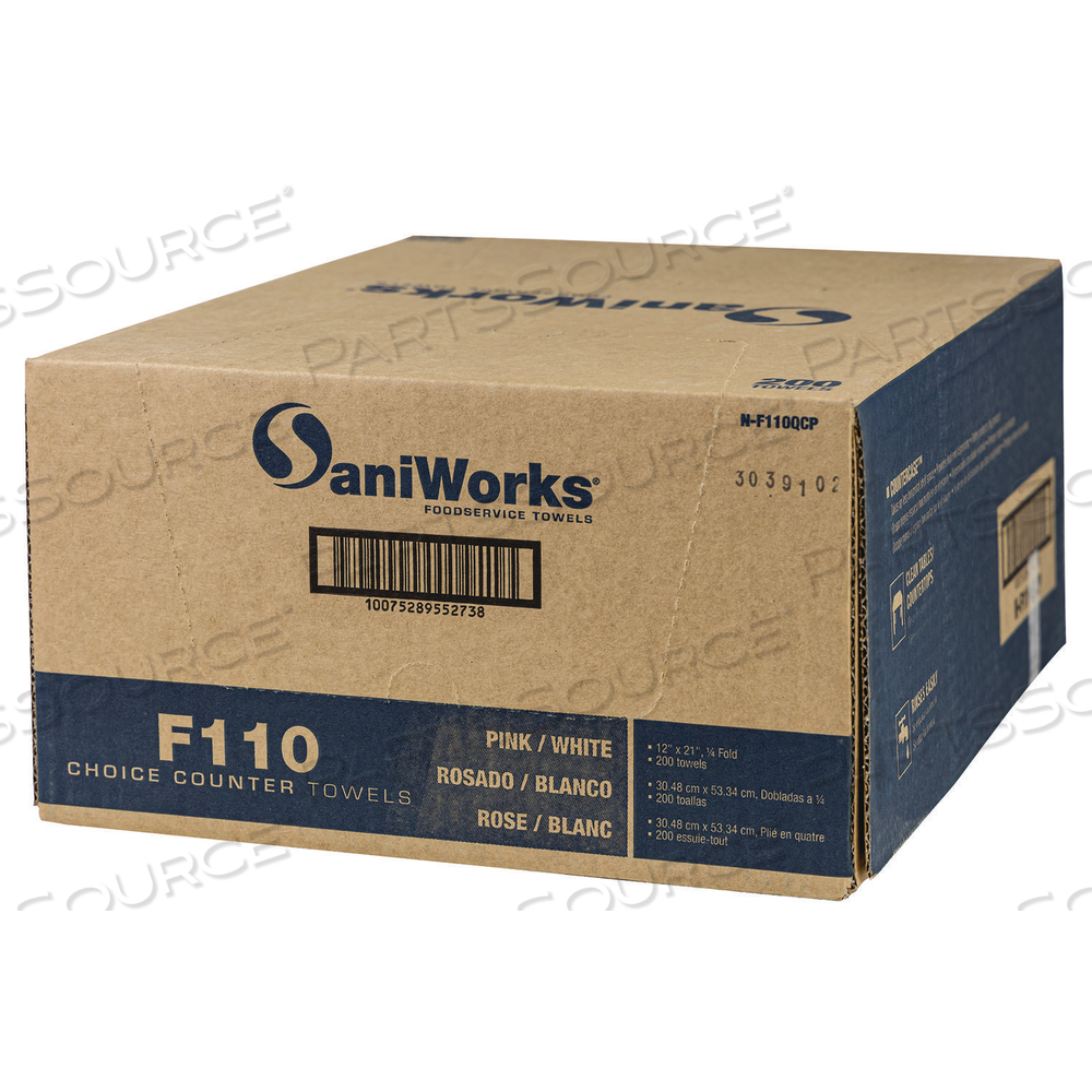 CHOICE COUNTER FOODSERVICE WIPER, 1-PLY, 12 X 21, PINK/WHITE by SaniWorks CHOICE COUNTER FOODSERVICE WIPER, 1-PLY, 12 X 21, PINK/WHITE by SaniWorks