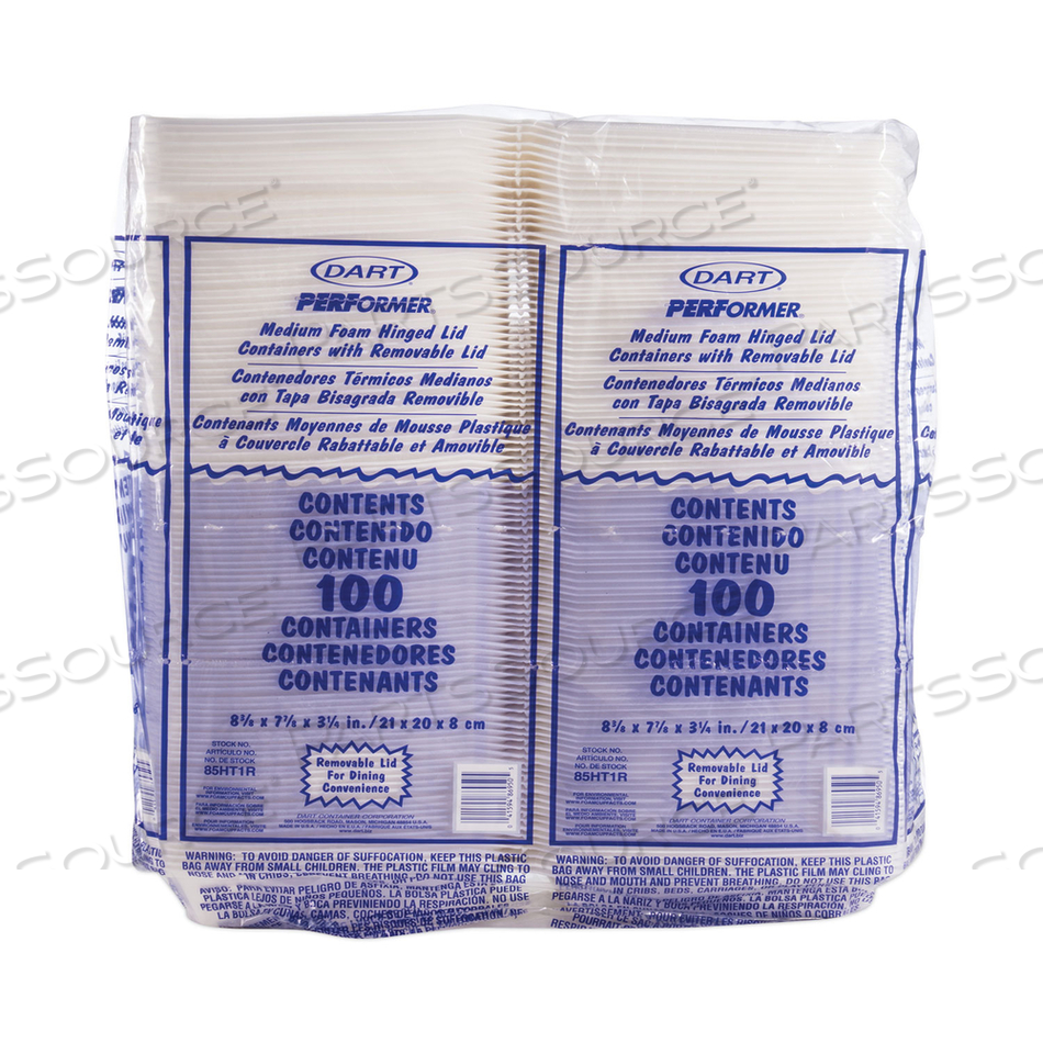 FOAM HINGED LID CONTAINERS, 1-COMPARTMENT, 8.38 X 7.78 X 3.25, WHITE by Dart Container Corporation