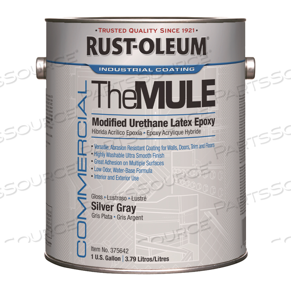 COMMERCIAL THE MULE (MODIFIED URETHANE LATEX EPOXY), INTERIOR/EXTERIOR, GLOSS SILVER GRAY, 1 GAL BUCKET/PAIL by Rust-Oleum COMMERCIAL THE MULE (MODIFIED URETHANE LATEX EPOXY), INTERIOR/EXTERIOR, GLOSS SILVER GRAY, 1 GAL BUCKET/PAIL by Rust-Oleum