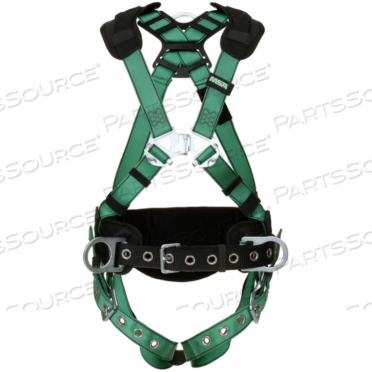 CONSTRUCTION HARNESS, BACK & HIP D-RING, TONGUE BUCKLE LEG STRAPS, ES by MSA Safety Sales, LLC