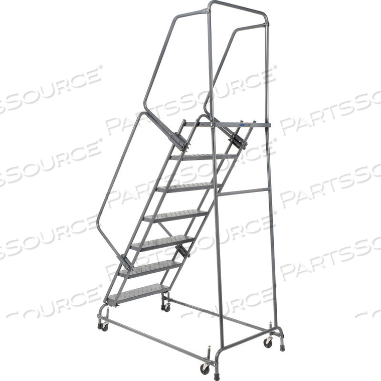 PERFORATED 16"W 7 STEP STEEL ROLLING LADDER 14"D TOP STEP by Ballymore PERFORATED 16"W 7 STEP STEEL ROLLING LADDER 14"D TOP STEP by Ballymore