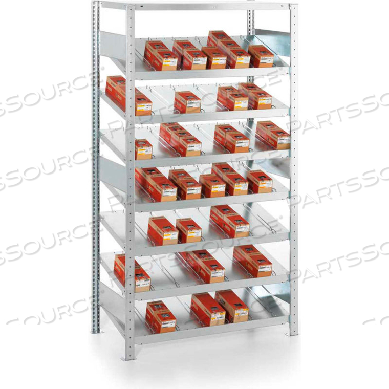 CLIP S3 GRAVITY FED RACK 14 BASIC 79''HX36''WX20''D (8XMS230 SHELVES) GALVANIZED by Meta Storage Solutions Inc. CLIP S3 GRAVITY FED RACK 14 BASIC 79''HX36''WX20''D (8XMS230 SHELVES) GALVANIZED by Meta Storage Solutions Inc.