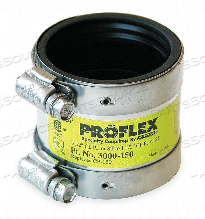 SHIELDED TRANSITION COUPLING, NEOPRENE, FOR 1 1/2 IN PIPE, 2 1/8 IN OVERALL LG, 2 CLAMPS INCLUDED by Fernco SHIELDED TRANSITION COUPLING, NEOPRENE, FOR 1 1/2 IN PIPE, 2 1/8 IN OVERALL LG, 2 CLAMPS INCLUDED by Fernco