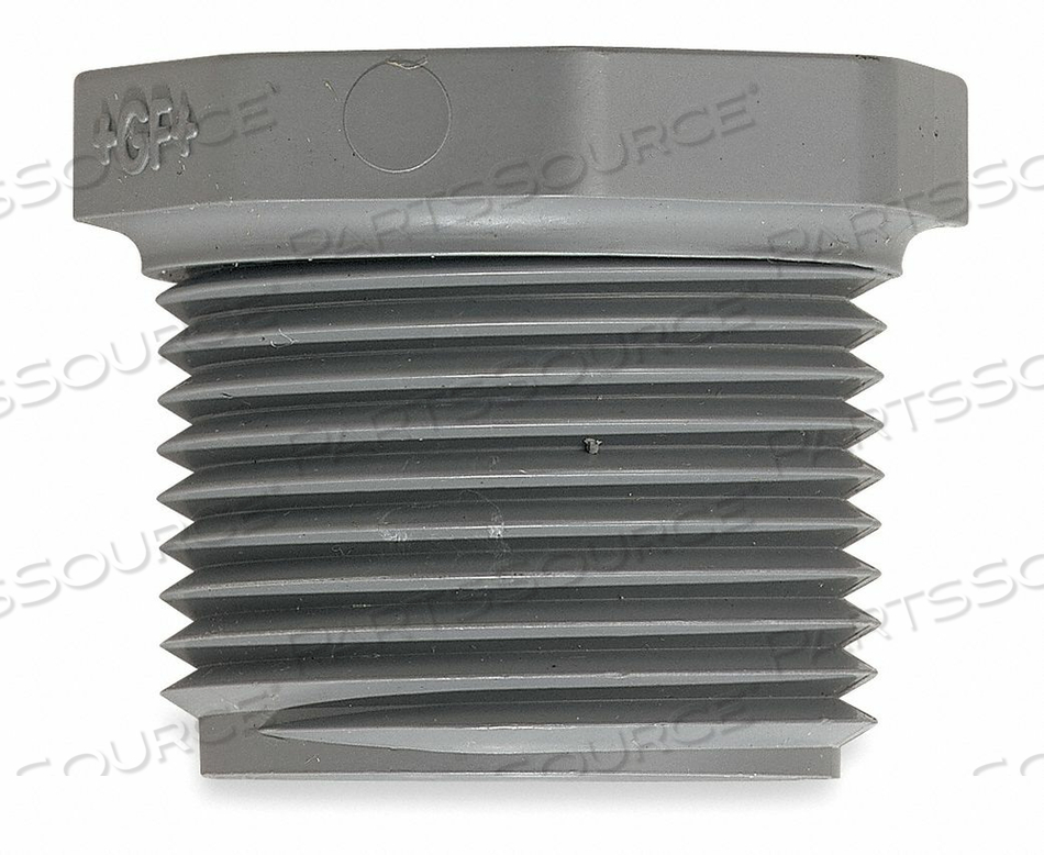 HEX HEAD PLUG, 1 1/2 IN FITTING PIPE SIZE, SCHEDULE 80, MALE NPT, 235 PSI @ 73°F, GRAY by GF Piping Systems HEX HEAD PLUG, 1 1/2 IN FITTING PIPE SIZE, SCHEDULE 80, MALE NPT, 235 PSI @ 73°F, GRAY by GF Piping Systems