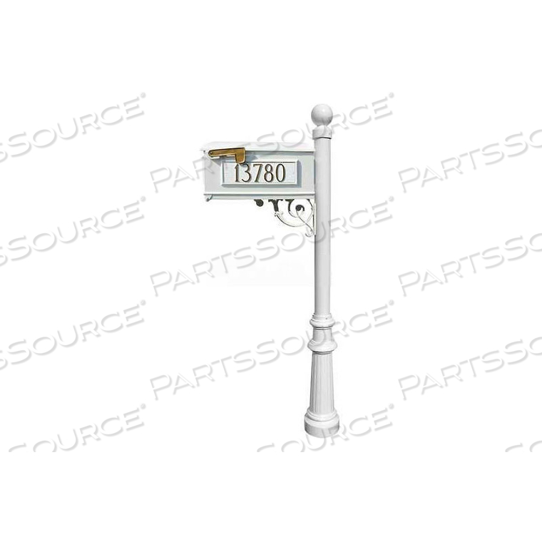 LEWISTON MAILBOX, POST (FLUTED BASE & BALL FINIAL), W/3 ADDRESS PLATES, SUPPORT BRACE, WHITE 