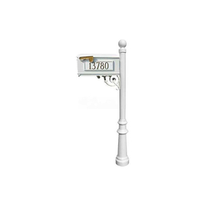 LEWISTON MAILBOX, POST (FLUTED BASE & BALL FINIAL), W/3 ADDRESS PLATES, SUPPORT BRACE, WHITE by Qualarc