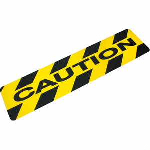"CAUTION" ANTI SLIP STAIR TREAD, BLACK/YELLOW, 6" X 24" by Heskins LLC "CAUTION" ANTI SLIP STAIR TREAD, BLACK/YELLOW, 6" X 24" by Heskins LLC