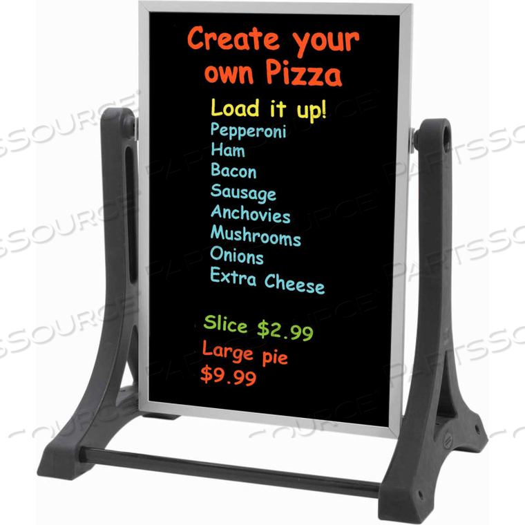 THE ROCKER DOUBLE SIDED SIDEWALK SIGN W/BLACK NEON WRITE-ON SURFACE, 24"W X 36"H by Aarco Products THE ROCKER DOUBLE SIDED SIDEWALK SIGN W/BLACK NEON WRITE-ON SURFACE, 24"W X 36"H by Aarco Products