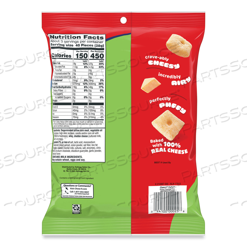 PUFF'D CRACKERS, WHITE CHEDDAR, 3 OZ BAG by Cheez-It