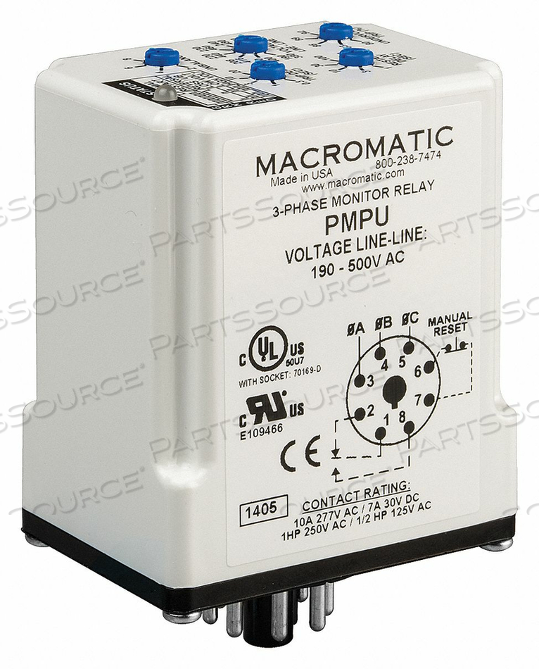 PHASE MONITOR RELAY 190-500VAC PLUG SPDT by Macromatic PHASE MONITOR RELAY 190-500VAC PLUG SPDT by Macromatic