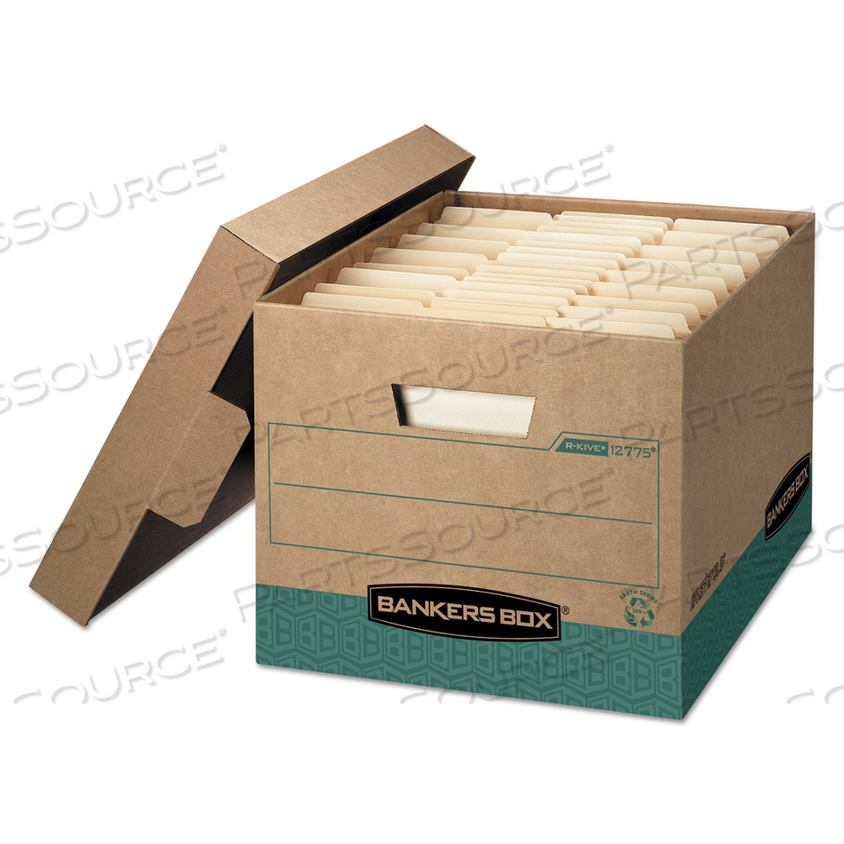 R-KIVE HEAVY-DUTY STORAGE BOXES, LETTER/LEGAL FILES, 12.75" X 16.5" X 10.38", KRAFT/GREEN by Bankers Box