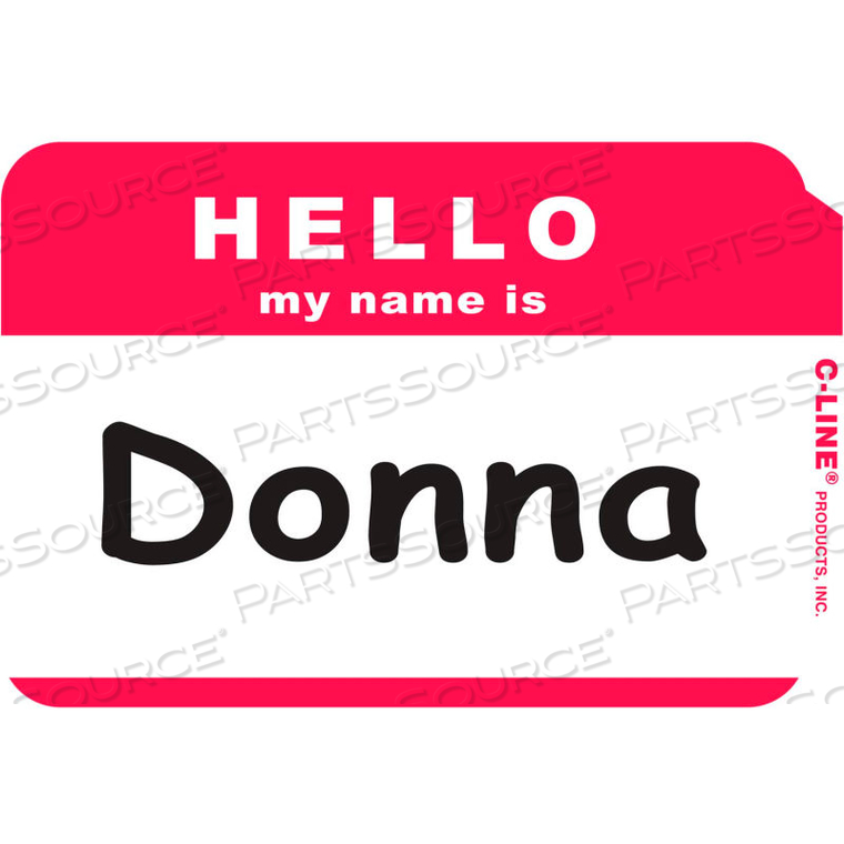 PRESSURE SENSITIVE BADGES, HELLO MY NAME IS, RED, 3-1/2" X 2-1/4" 100/BX, 10 BX/SET by C-Line
