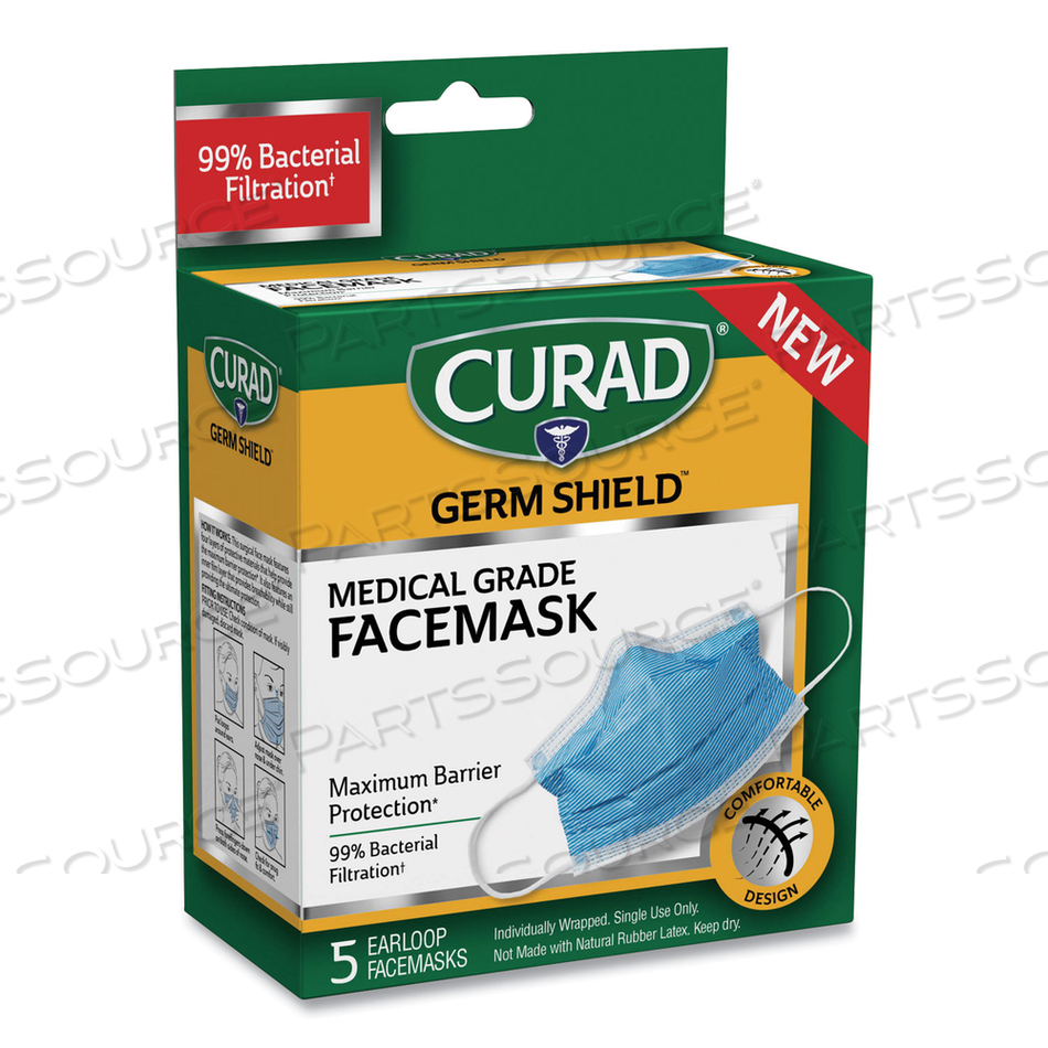 GERM SHIELD MEDICAL GRADE MAXIMUM BARRIER FACE MASK, PLEATED, 10/BOX 