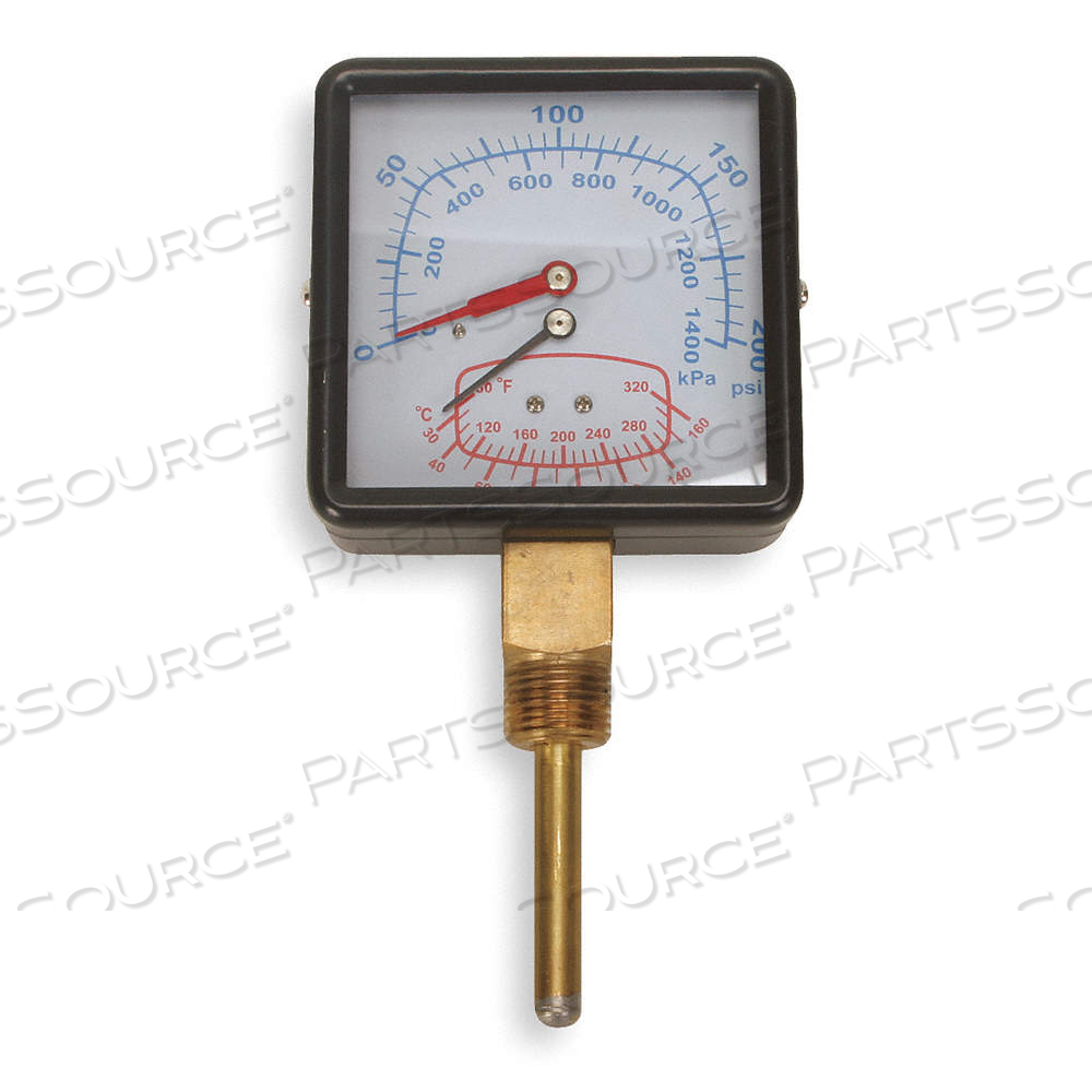 SQUARE BOILER GAUGE, 0 TO 200 PSI, 80° TO 320°F, 3 11/16 IN DIAL, 1/2 IN NPT MALE by Approved Vendor SQUARE BOILER GAUGE, 0 TO 200 PSI, 80° TO 320°F, 3 11/16 IN DIAL, 1/2 IN NPT MALE by Approved Vendor