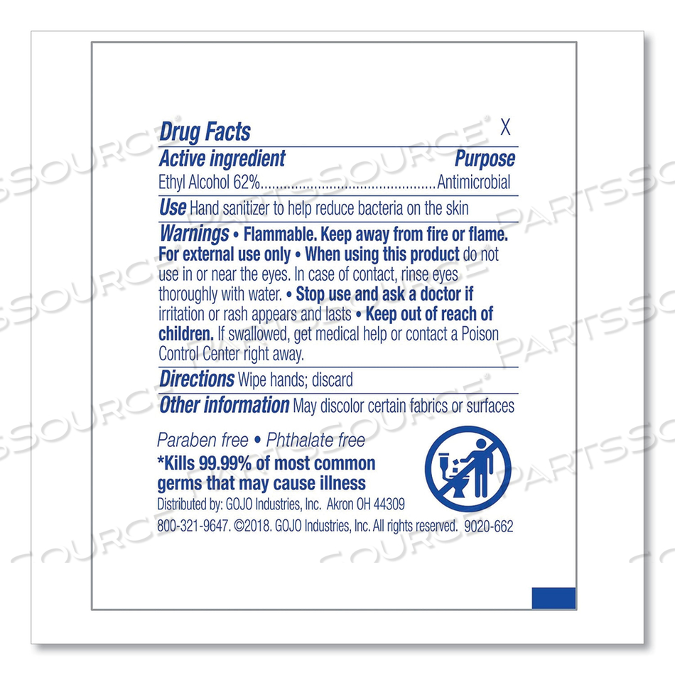 PREMOISTENED SANITIZING HAND WIPES, INDIVIDUALLY WRAPPED, 5 X 7 by Purell