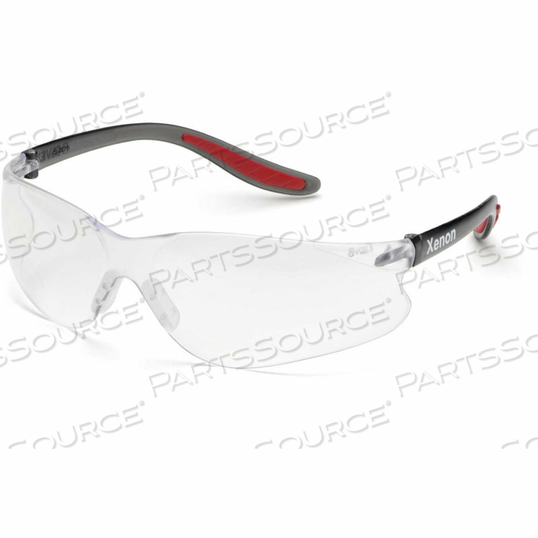 SAFETY GLASSES, CLEAR ANTI-FOG LENS, BLACK FRAME/RED TIPS, 12/PACK by Elvex